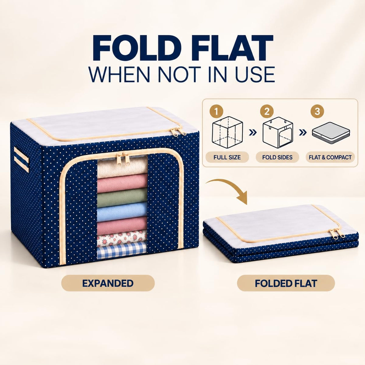 44L Foldable Clothes Storage Bag with Transparent Window – Large Capacity Wardrobe Organizer for Blankets, Bedding, Clothes & Home Storage