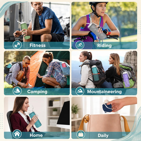 HUPLA Collapsible Silicone Water Bottle | Foldable & Reusable Drinking Bottle with Leak-Resistant Cap and Carrying Strap for Travel, Gym, Hiking & Outdoor Use – Sky Blue