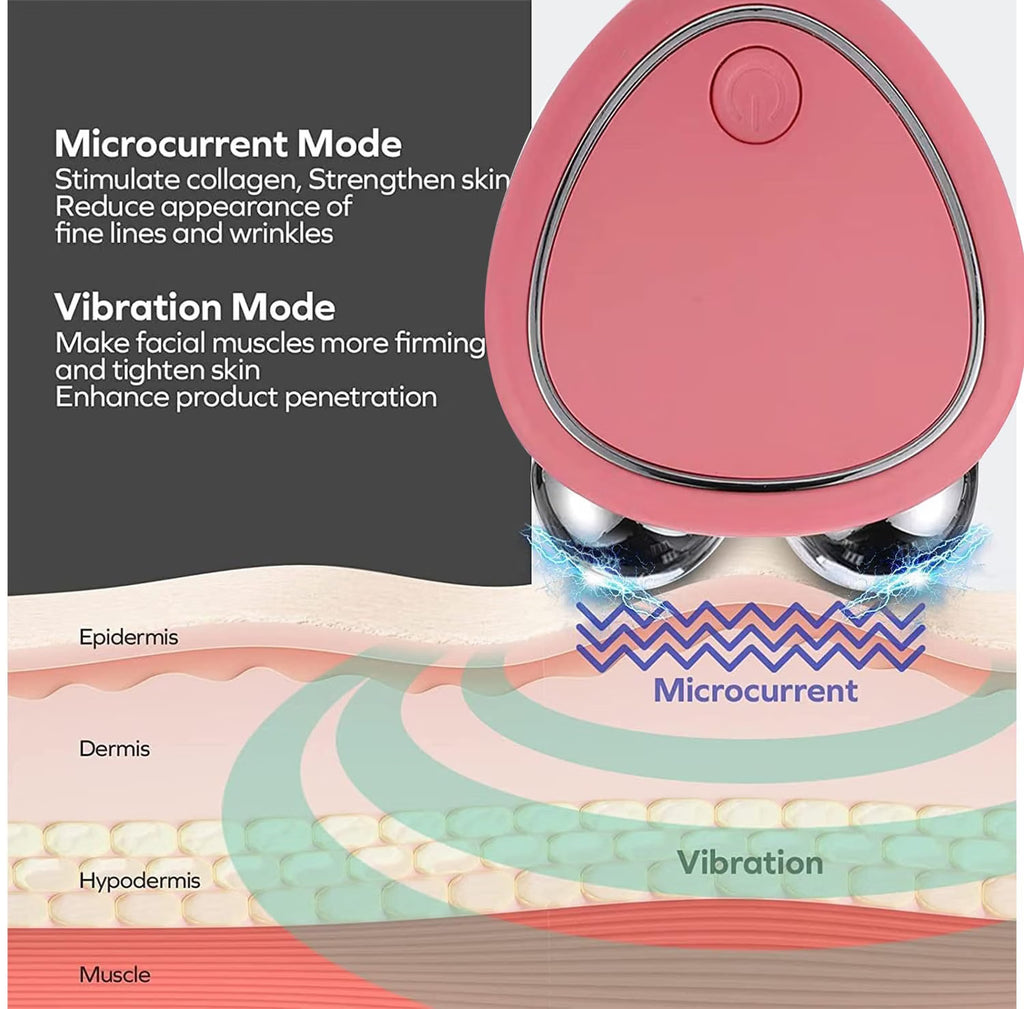 Electric Facial Massager & Face Lifting Roller – Dual Metal Ball Vibrating Skin Massage Tool for Face & Jawline