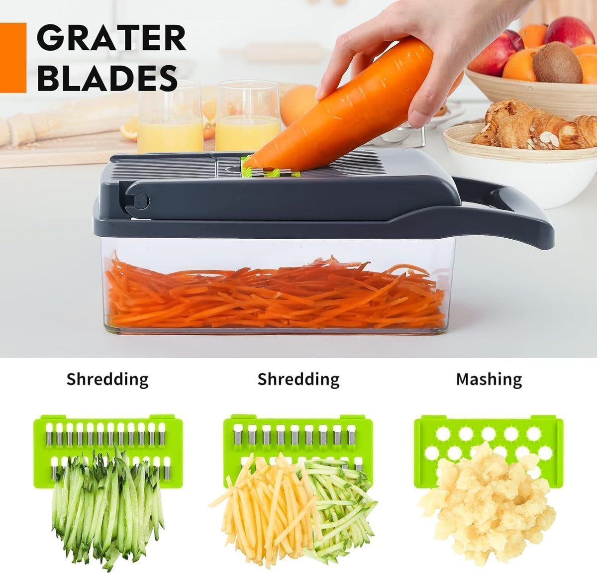 HUPLA 16-in-1 Multifunction Vegetable Chopper & Slicer with Container | Manual Veggie Cutter, Dicer, Grater, Julienne Slicer & Peeler | Kitchen Food Preparation Tool – Black & Green