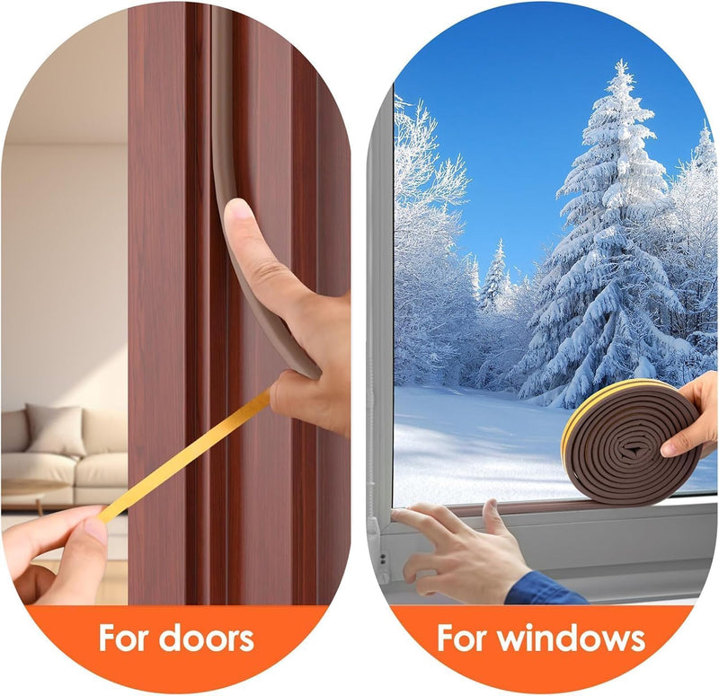 HUPLA 3 Meter Self-Adhesive Door & Window Sealing Strip | D-Type Weather Stripping Tape for Gap Sealing, Dust & Draft Protection – Brown