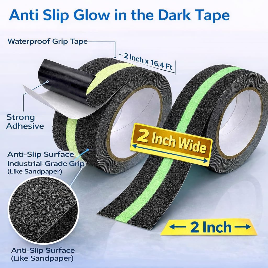 HUPLA Anti-Skid Glow in The Dark Safety Tape | Self-Adhesive Non-Slip Grip Tape for Stairs, Floors & Ramps