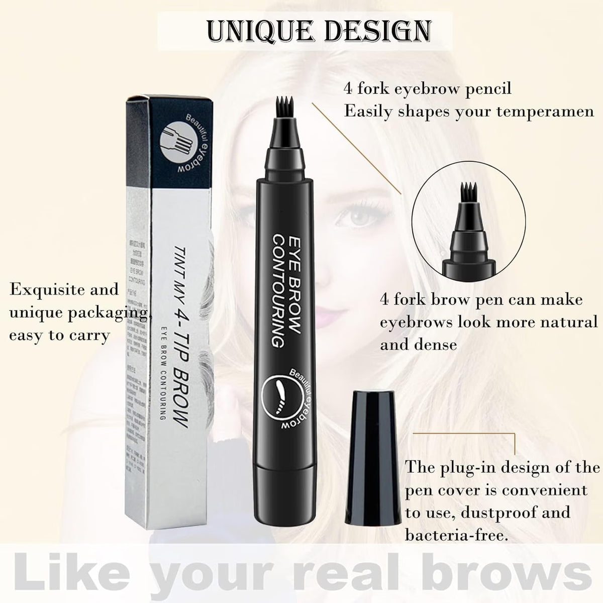 4-Tip Eyebrow Pen – Microblading Effect Brow Contouring Pen for Natural-Looking Eyebrow Definition