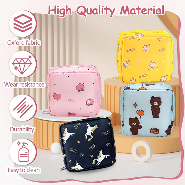 HUPLA Sanitary Napkin Storage Bag for Women & Girls | Portable Waterproof-Style Period Pad Organizer Pouch with Zipper | Floral Print Mini Travel Bag for School, Office & Travel – Multicolour