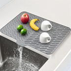 HUPLA Kitchen Sink Draining Mat with Water Drain Spout | Large Dish Drying Mat for Plates, Cups, Glasses & Utensils | Countertop Water Drainage Mat – Grey