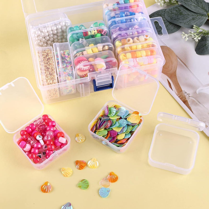 HUPLA Transparent Multipurpose Storage Organizer Box with Lid & Mini Containers | Plastic Compartment Storage Case for Jewellery, Beads, Sewing Accessories & Small Items | Blue Locking Clip