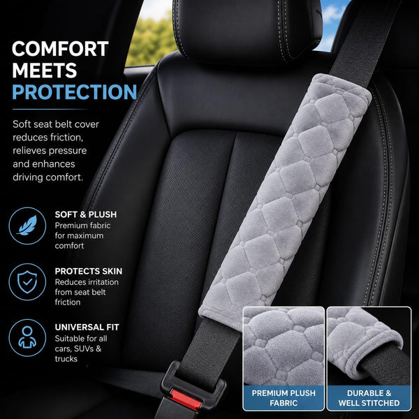 Soft Padded Seat Belt Shoulder Cover – Quilted Seat Belt Cushion Pad for Car, Comfortable Shoulder Protection