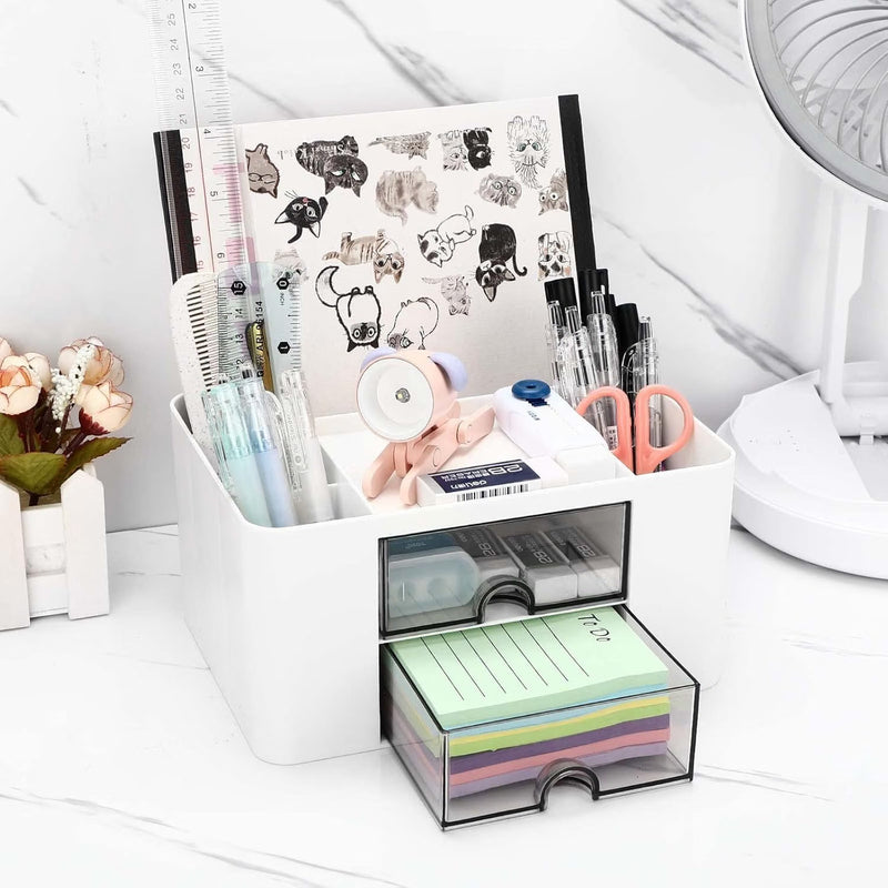 3-Tier Desktop Stationery Organizer with Pen Holder – Multi-Compartment Storage Box for Office, Study Table & Makeup
