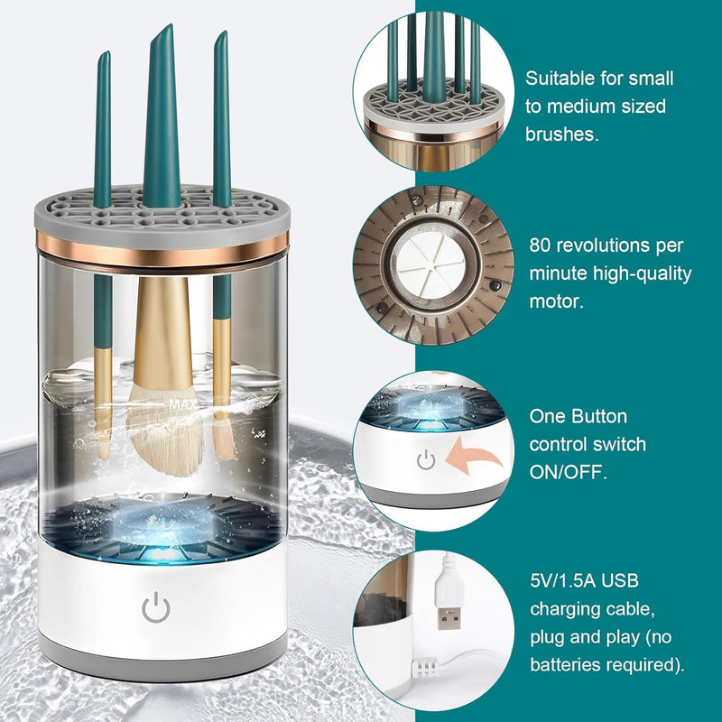 Electric Makeup Brush Cleaner & Washer – Automatic Cosmetic Brush Cleaning Machine with Water Cleaning Bowl