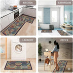 HUPLA Multicolour Printed Kitchen Floor Mat & Runner | Decorative Geometric Mandala Design Kitchen Rug for Sink, Countertop & Home Entrance | Rectangular Floor Mat
