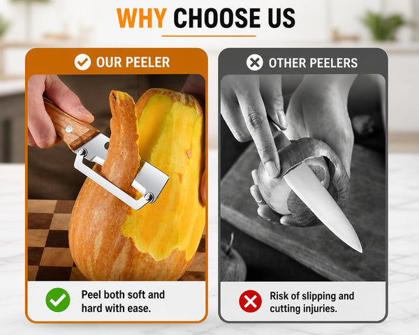 HUPLA Multifunction Stainless Steel Kitchen Knife with Wooden Handle | Manual Vegetable Peeler, Bottle Opener & Food Preparation Tool | Compact Kitchen Gadget