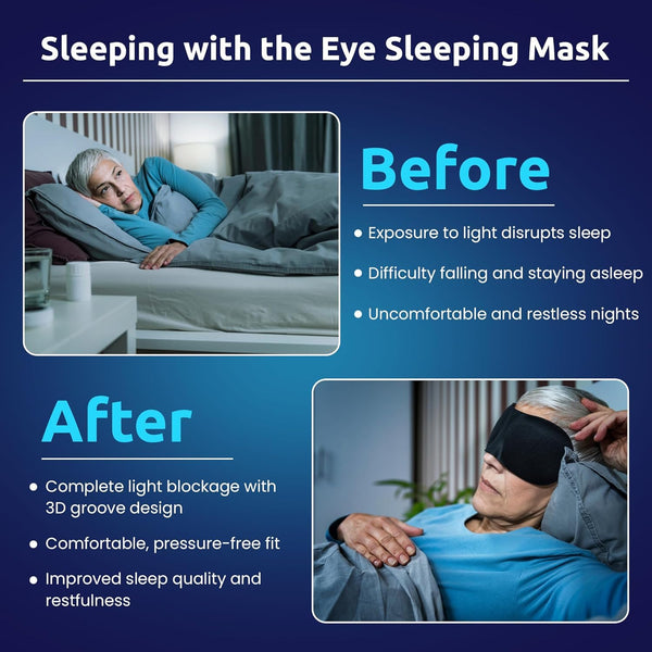 3D Contoured Blackout Sleep Eye Mask – Light Blocking Sleeping Mask with Adjustable Elastic Strap for Men & Women