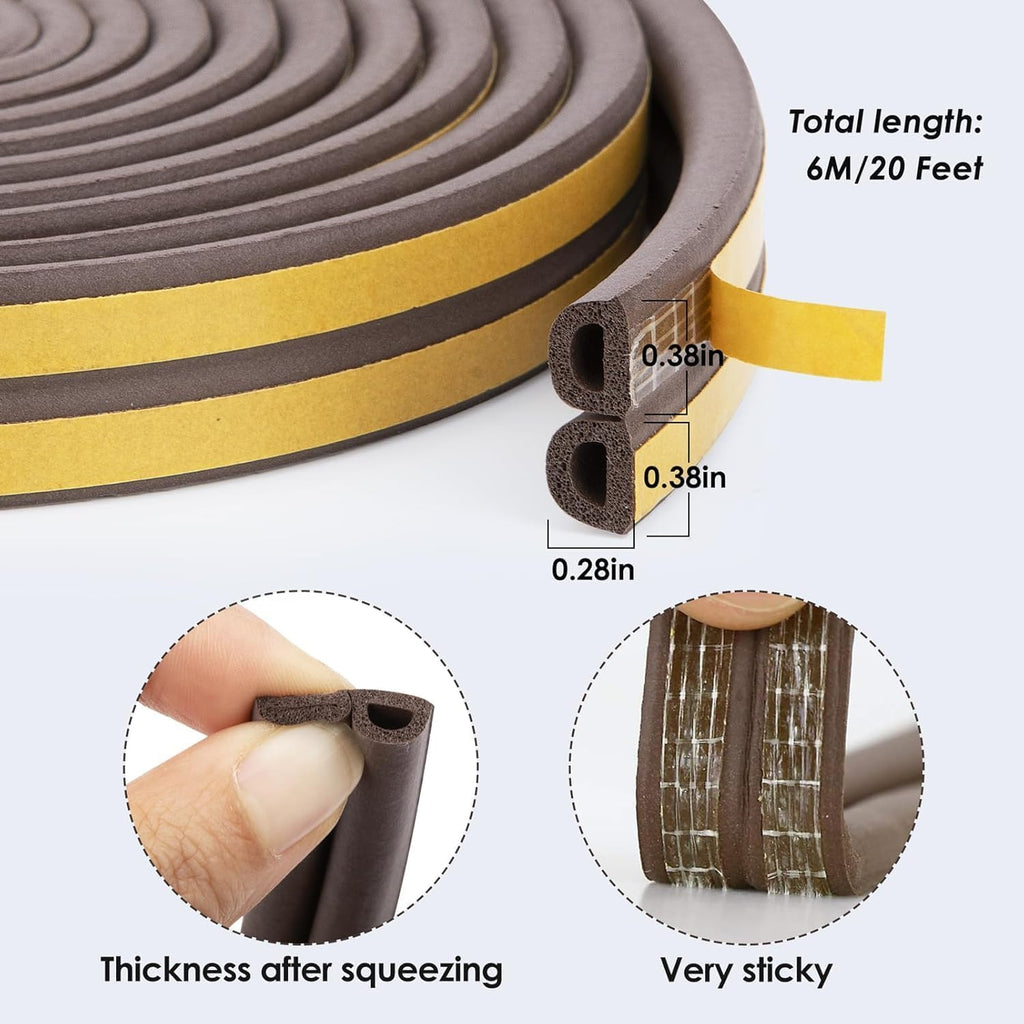 HUPLA 3 Meter Self-Adhesive Door & Window Sealing Strip | D-Type Weather Stripping Tape for Gap Sealing, Dust & Draft Protection – Brown
