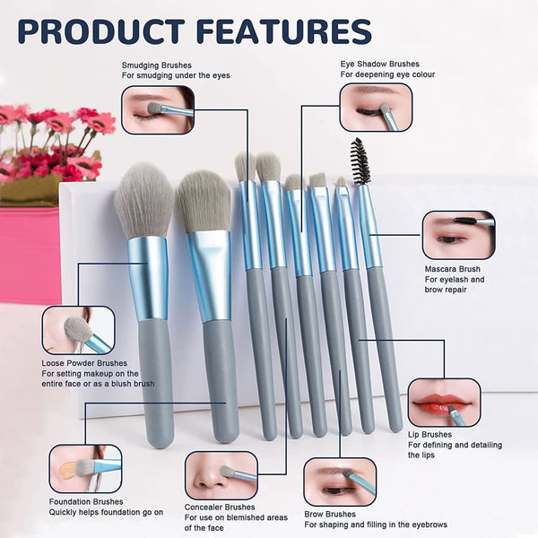 8-Piece Makeup Brush Set for Women – Professional Face, Eye & Brow Makeup Brushes with Soft Bristles