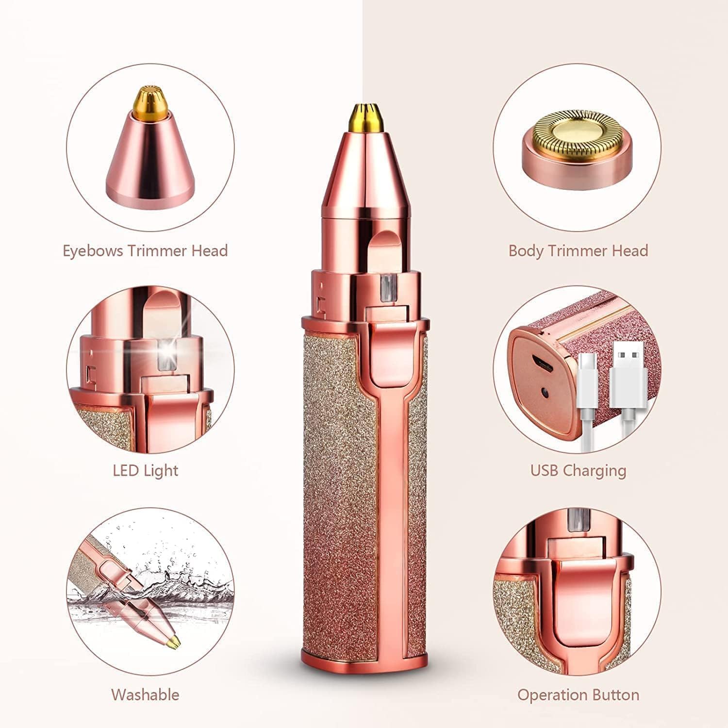 HUPLA 3-in-1 Rechargeable Hair Remover for Women | Eyebrow, Facial & Body Trimmer | Painless Electric Razor with USB Charging & Precision Heads