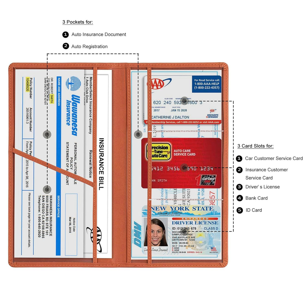 Car Document Holder & Organizer – PU Leather Vehicle Registration, Insurance & License Wallet with Multiple Card Slots