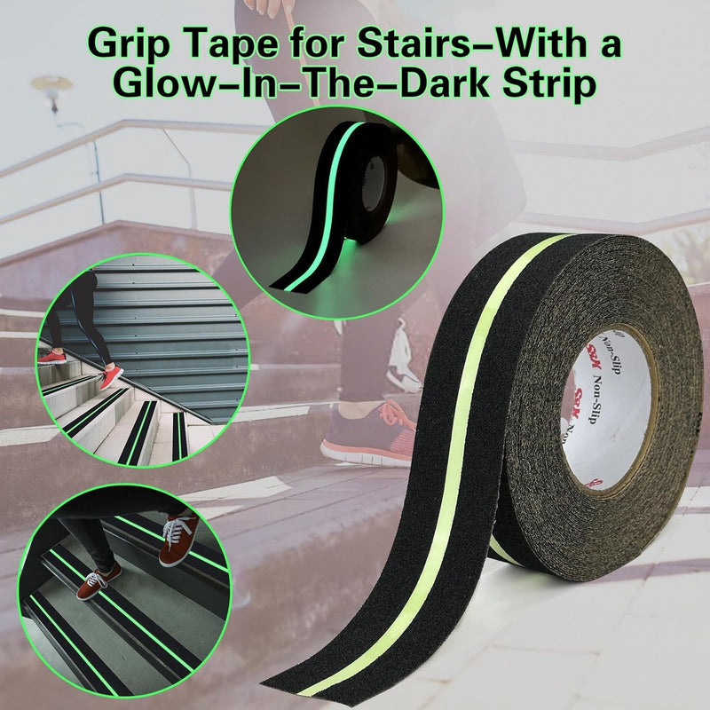 HUPLA Anti-Skid Glow in The Dark Safety Tape | Self-Adhesive Non-Slip Grip Tape for Stairs, Floors & Ramps