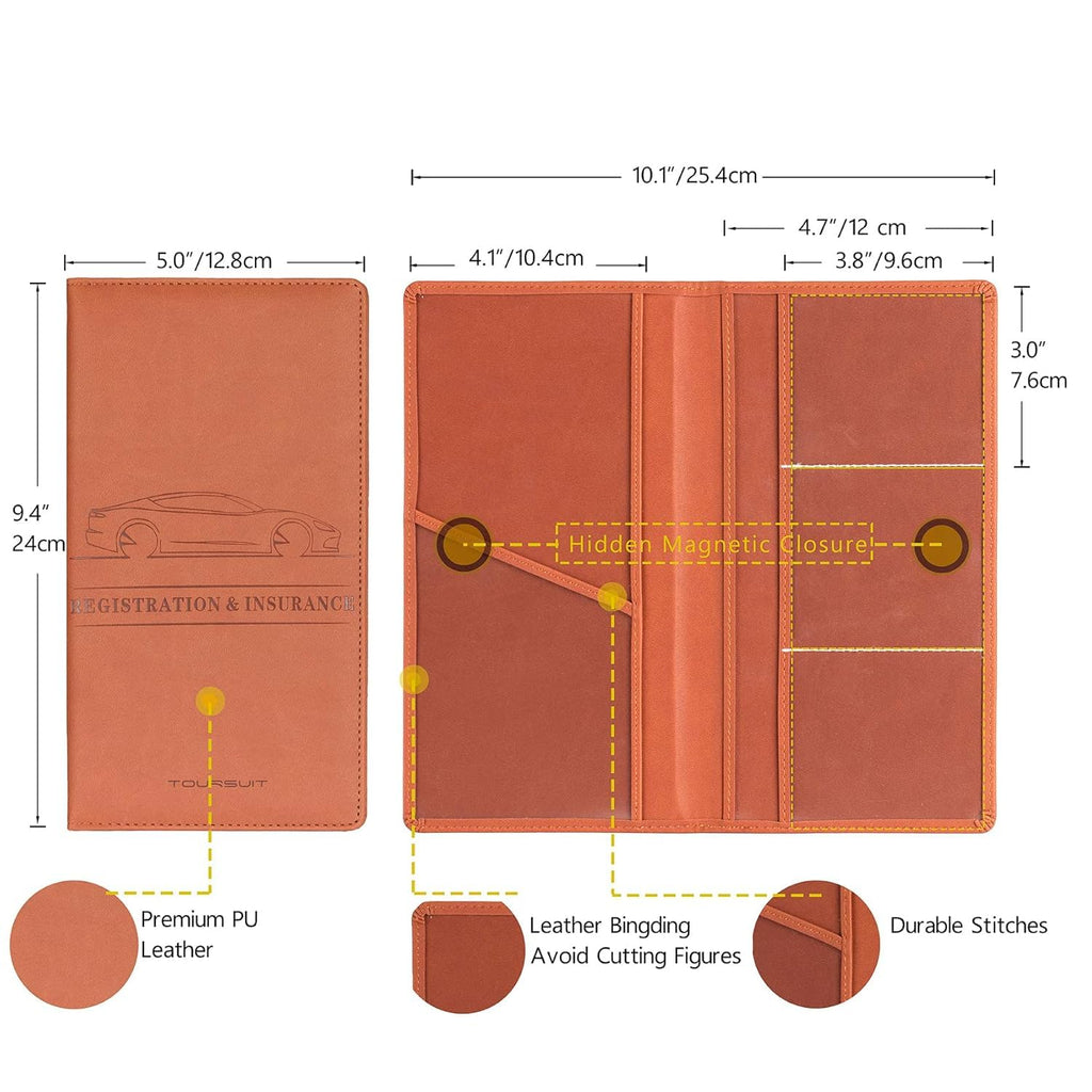 Car Document Holder & Organizer – PU Leather Vehicle Registration, Insurance & License Wallet with Multiple Card Slots