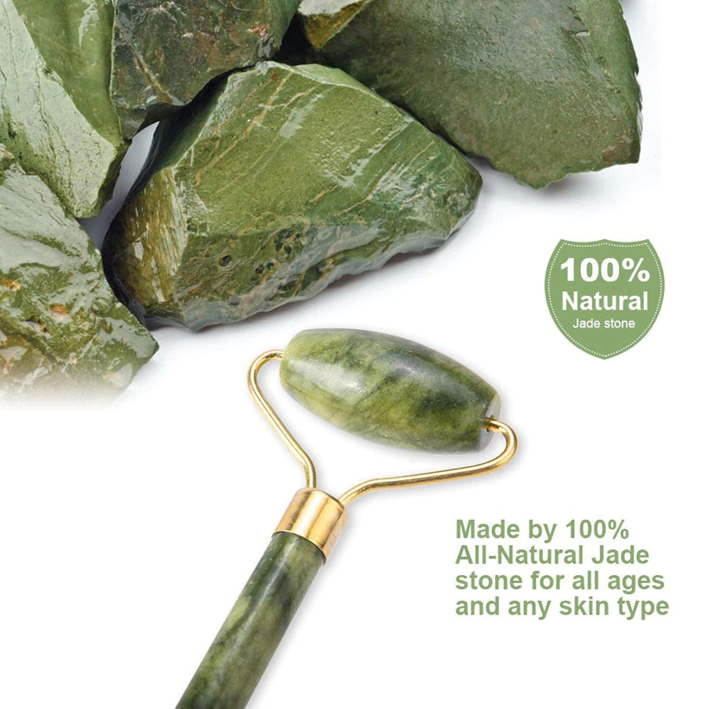 HUPLA Jade Roller & Gua Sha Set for Face Massage | Natural Stone Facial Roller for Skin Tightening, Puffiness & Glow | Face Lifting Tool Kit