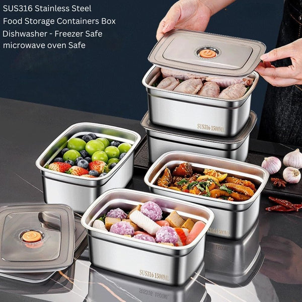 HUPLA SUS316 Stainless Steel Food Storage Container with Lid | 1000ml & 1500ml Rectangular Lunch Box for Food, Snacks & Leftovers | Stackable Kitchen Storage Box – Silver