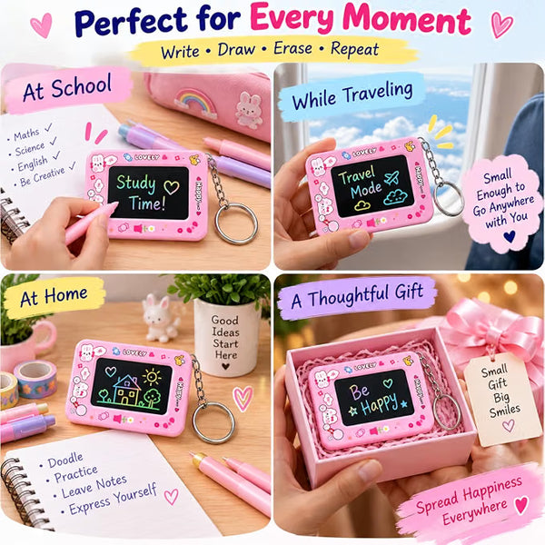 Mini LCD Writing Tablet Keychain – Reusable Digital Slate & Bag Charm (Pink Rabbit)