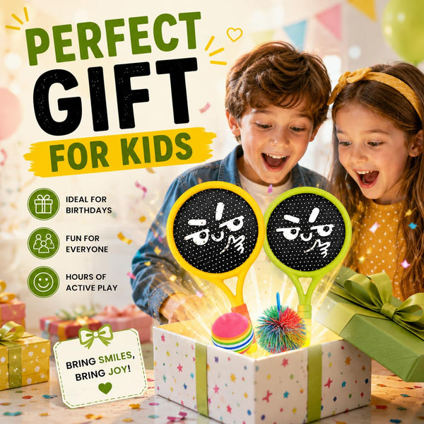 HUPLA Kids Paddle Ball Racket Set with 2 Rackets & 2 Balls | Lightweight Outdoor & Indoor Catch Ball Game | Fun Sports Activity Toy for Children – 4 Pcs Set