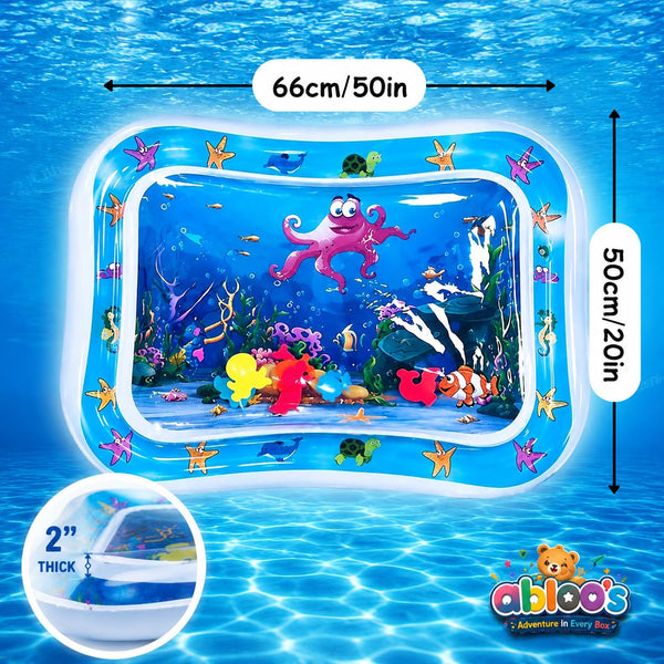HUPLA Inflatable Baby Tummy Time Water Play Mat | Sensory Activity Mat with Floating Sea Animals for Infants | Blue