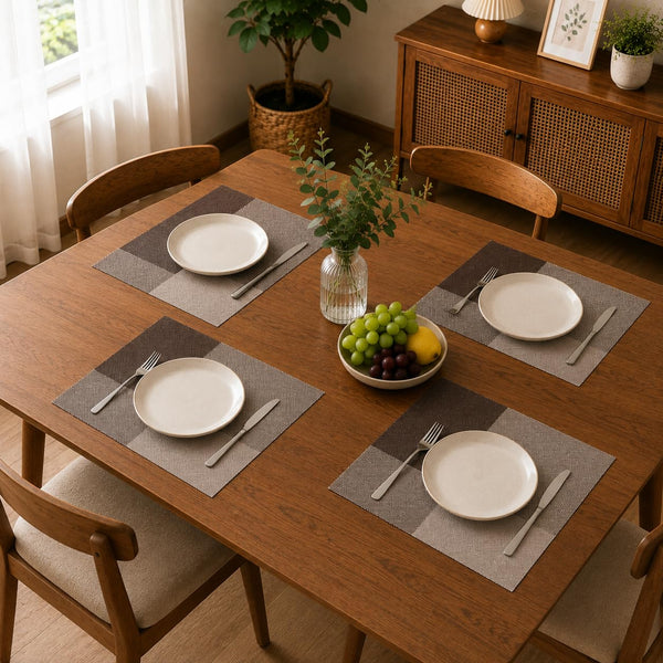 HUPLA Dining Table Placemats Premium Woven-Style PVC Table Mats for Dining, Kitchen & Home | Non-Slip, Flexible & Easy to Clean – Brown & Beige