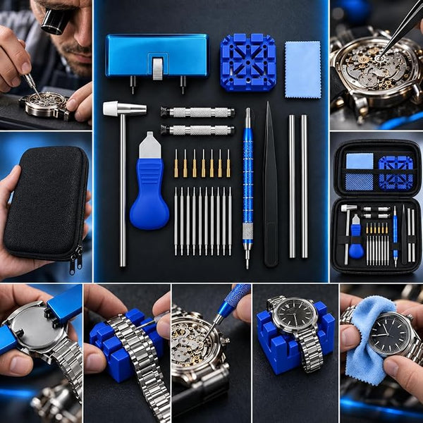 HUPLA Professional Watch Repair Tool Kit | Watch Battery Replacement, Strap Adjustment & Link Removal Tools | Watchmaker Maintenance Kit with Case Opener, Tweezers & Screwdrivers