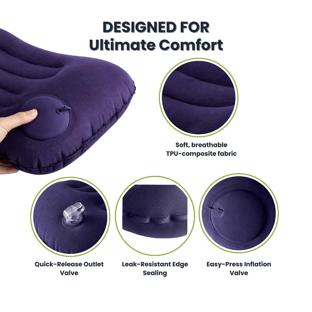 Inflatable Neck Support Pillow with Built-in Air Pump – Soft Velvet Travel Pillow with Separate Air Valve, Random Colour