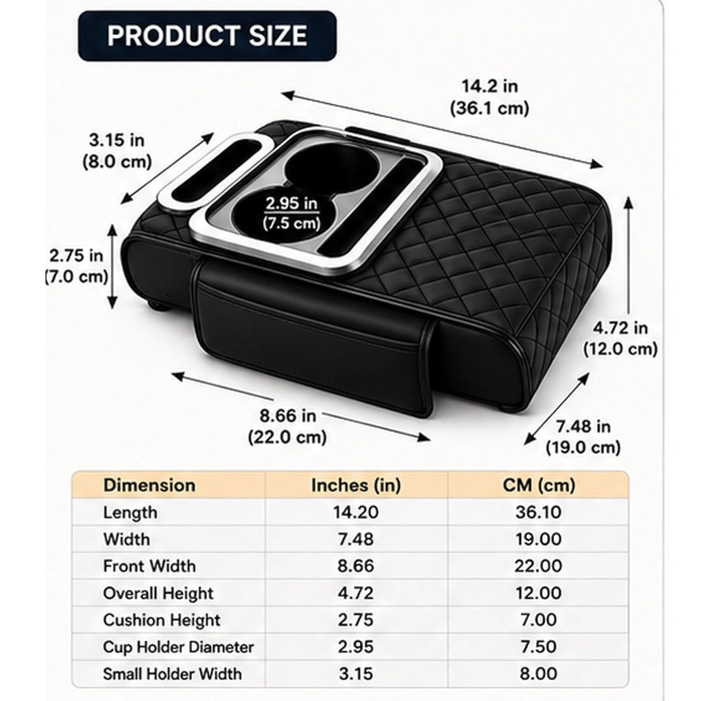 HUPLA Car Seat Organizer with Cup Holder & Tissue Box | PU Leather Back Seat Organizer | Foldable Car Armrest Console | Storage Tray for Car Interior (Black)HUPLA Car Seat Organizer with Cup Holder & Tissue Holder | Premium PU Leather
