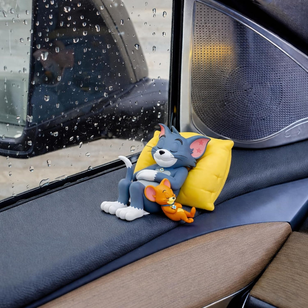 Cute Cartoon Mouse & Orange Character Showpiece – Sitting Figurine with Yellow Chair, Decorative Desk & Shelf Décor