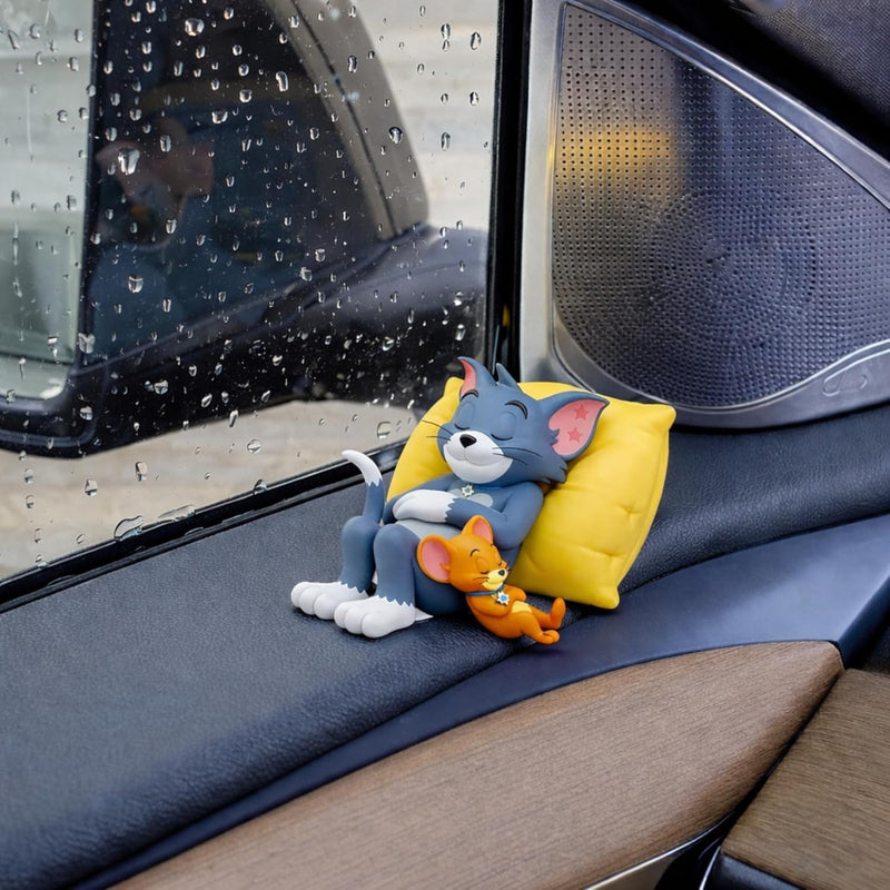 Cute Cartoon Mouse & Orange Character Showpiece – Sitting Figurine with Yellow Chair, Decorative Desk & Shelf Décor