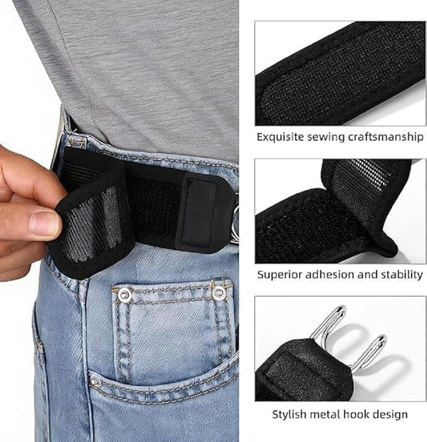 HUPLA Adjustable Waist Tightener Clips for Jeans & Pants | No-Sew Waistband Reducer with Metal Hooks | Reusable Waist Adjuster for Women & Men – Black