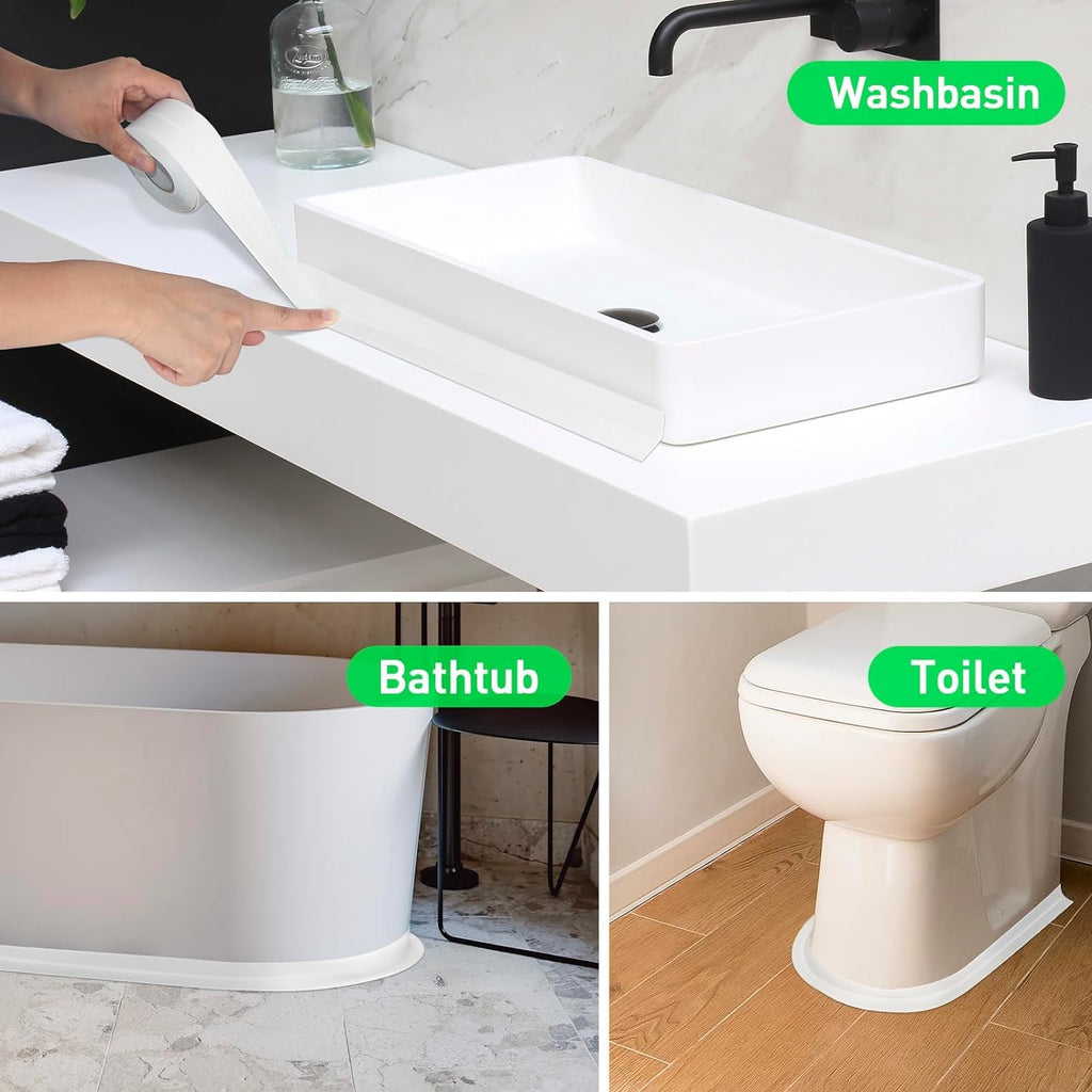 HUPLA Waterproof Sink Sealing Tape 3.8 cm × 3.2 m | Self-Adhesive Kitchen & Bathroom Gap Sealing Strip for Sink, Wash Basin, Bathtub & Toilet Base – White