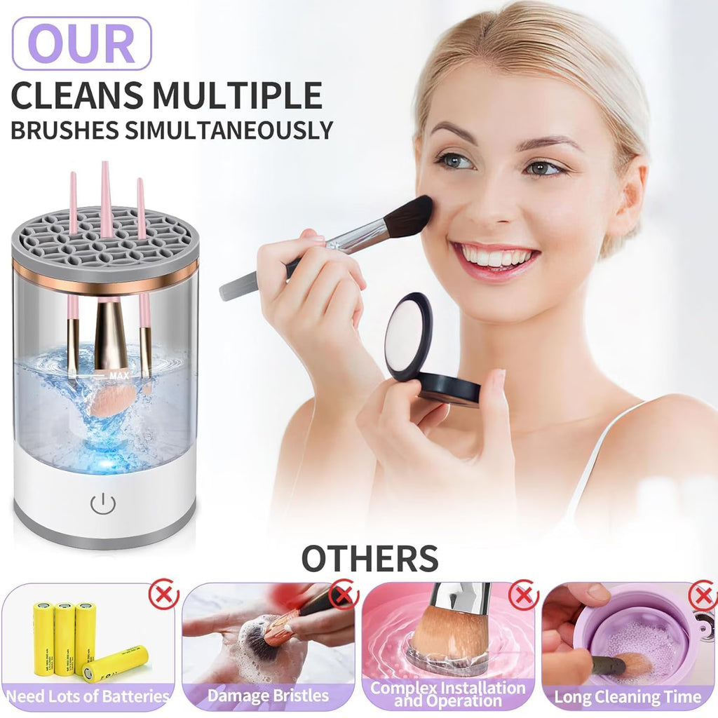 Electric Makeup Brush Cleaner & Washer – Automatic Cosmetic Brush Cleaning Machine with Water Cleaning Bowl