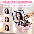 Professional Makeup Organizer Case with LED Mirror | Portable Cosmetic Storage Box with Adjustable Compartments & Brush Holder