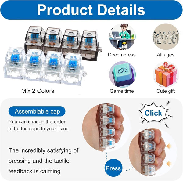 Mini 4-Key Mechanical Keyboard Keychain – Portable Keyboard Switch Keyring Fidget Toy | 1 Pc