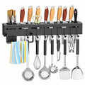 HUPLA Multifunctional Wall Mounted Kitchen Organizer Rack | Knife Holder, Utensil Storage, Hanging Hooks & Towel Bar | Space Saving Kitchen Storage Rack – Black