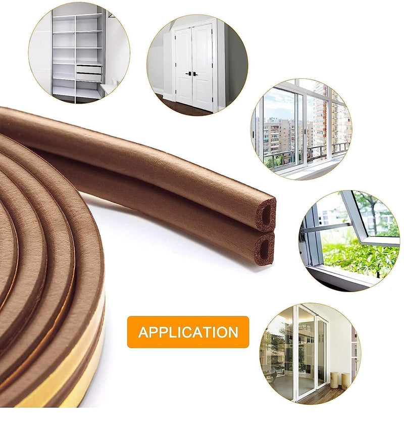 HUPLA 3 Meter Self-Adhesive Door & Window Sealing Strip | D-Type Weather Stripping Tape for Gap Sealing, Dust & Draft Protection – Brown