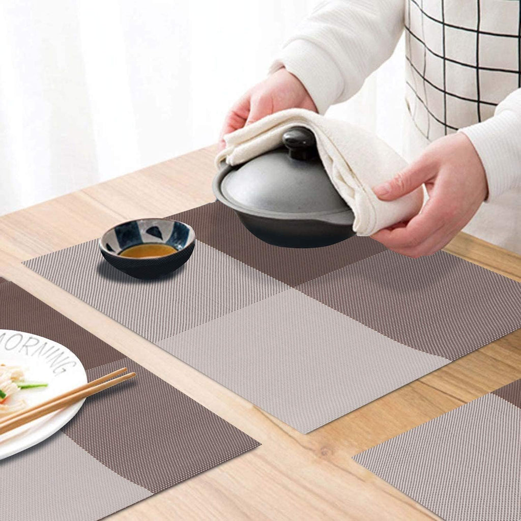 HUPLA Dining Table Placemats Premium Woven-Style PVC Table Mats for Dining, Kitchen & Home | Non-Slip, Flexible & Easy to Clean – Brown & Beige