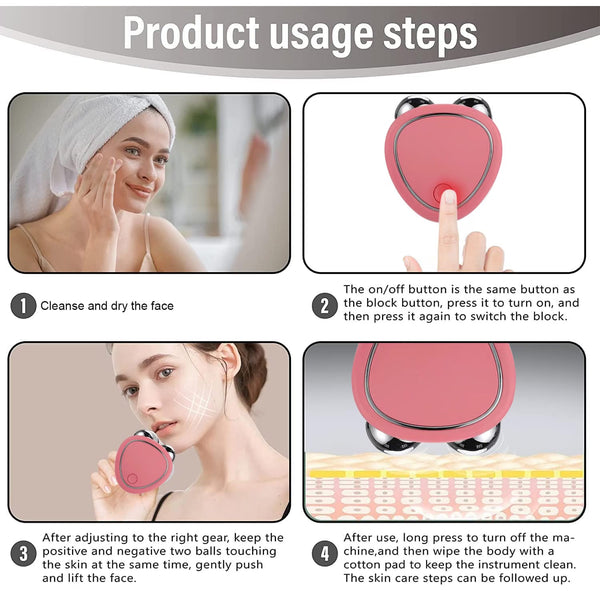 Electric Facial Massager & Face Lifting Roller – Dual Metal Ball Vibrating Skin Massage Tool for Face & Jawline
