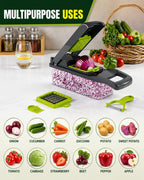 HUPLA 16-in-1 Multifunction Vegetable Chopper & Slicer with Container | Manual Veggie Cutter, Dicer, Grater, Julienne Slicer & Peeler | Kitchen Food Preparation Tool – Black & Green
