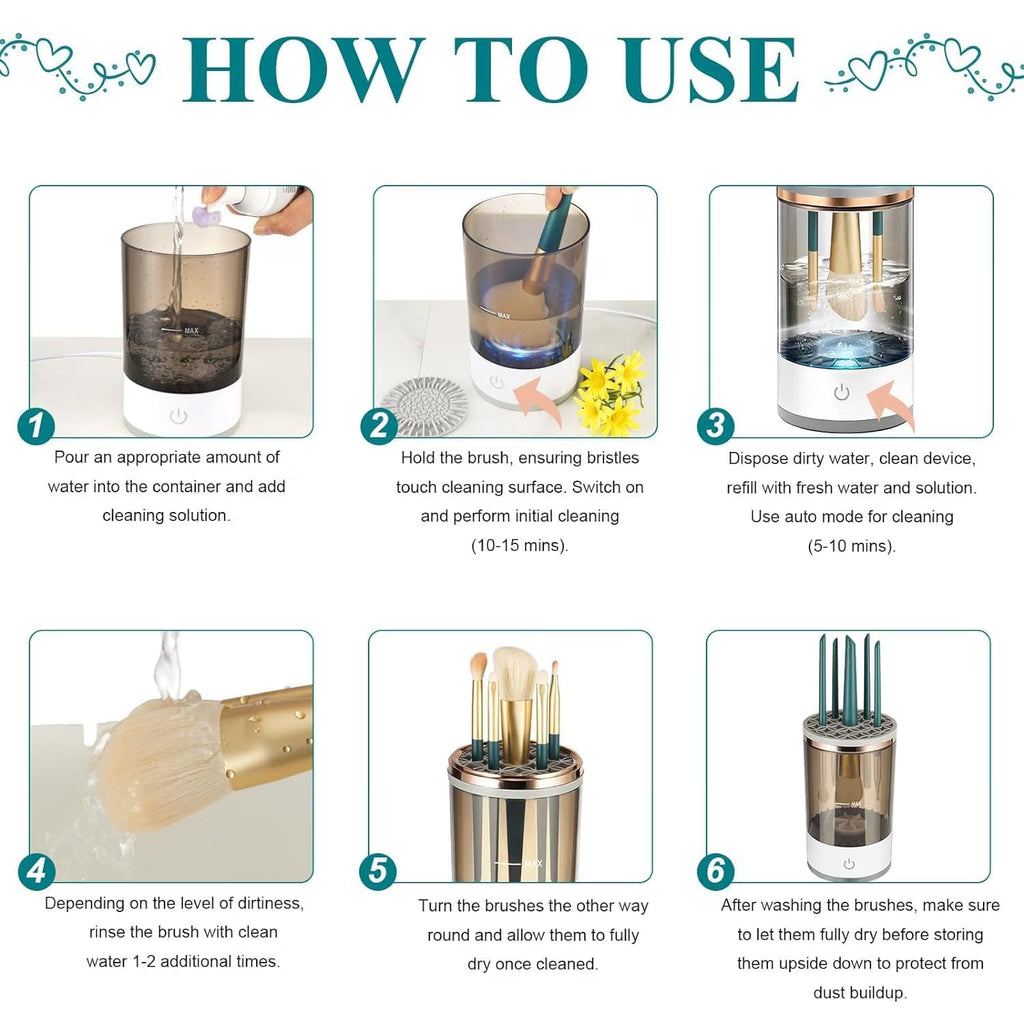 Electric Makeup Brush Cleaner & Washer – Automatic Cosmetic Brush Cleaning Machine with Water Cleaning Bowl
