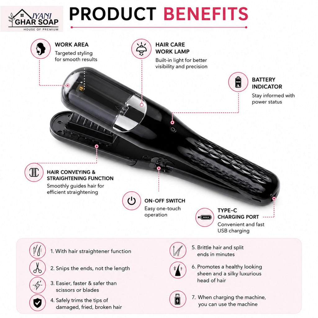 2-in-1 Cordless Split End Hair Trimmer | Rechargeable Hair Trimmer for Removing Split Ends | Portable USB Hair Care Tool for Women