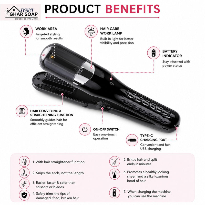 2-in-1 Cordless Split End Hair Trimmer | Rechargeable Hair Trimmer for Removing Split Ends | Portable USB Hair Care Tool for Women
