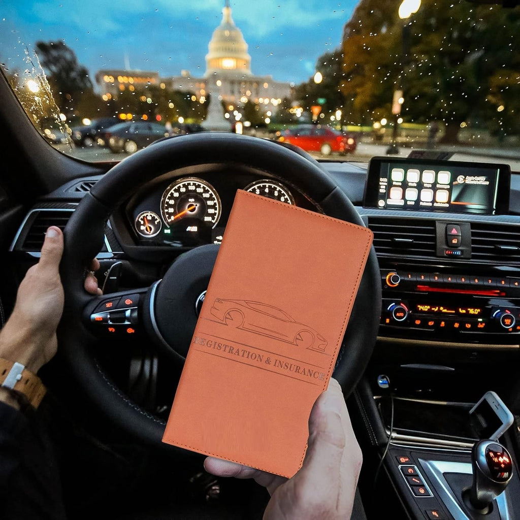 Car Document Holder & Organizer – PU Leather Vehicle Registration, Insurance & License Wallet with Multiple Card Slots
