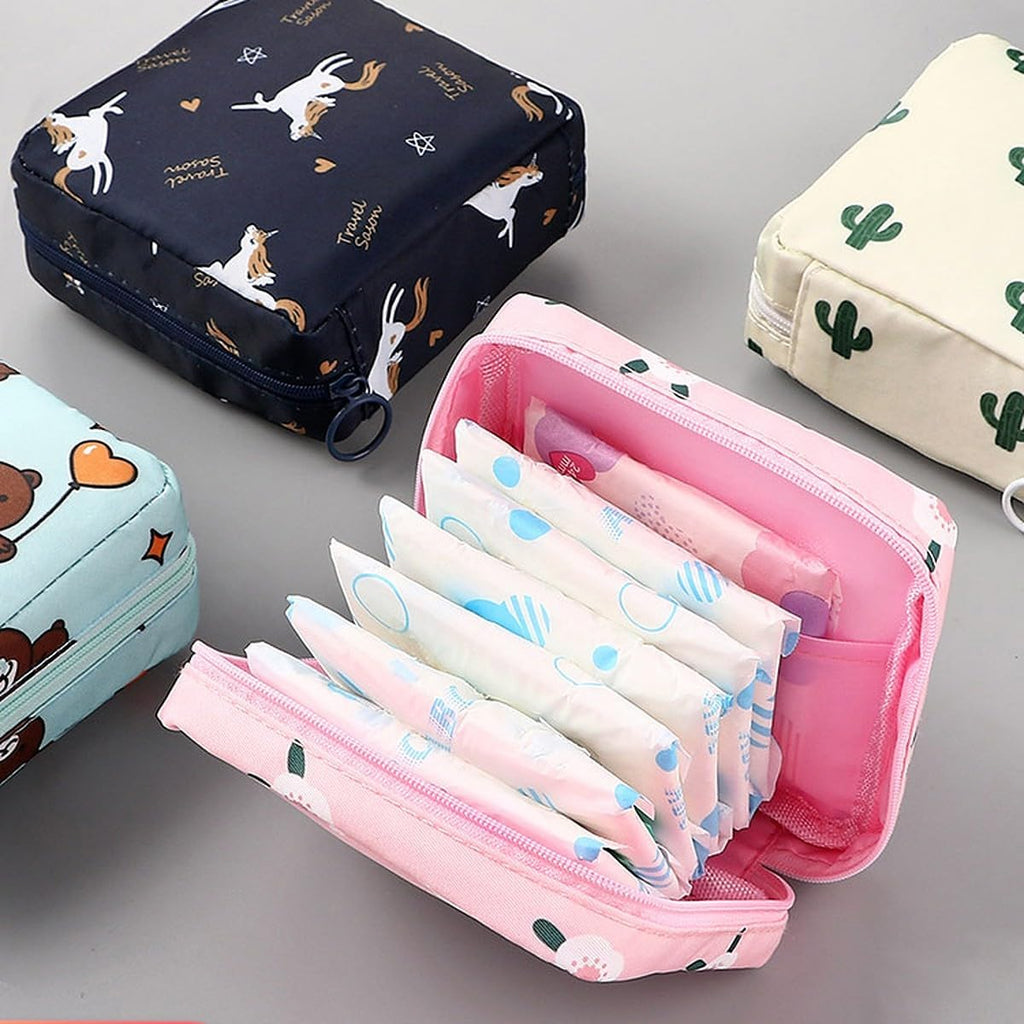 HUPLA Sanitary Napkin Storage Bag for Women & Girls | Portable Waterproof-Style Period Pad Organizer Pouch with Zipper | Floral Print Mini Travel Bag for School, Office & Travel – Multicolour