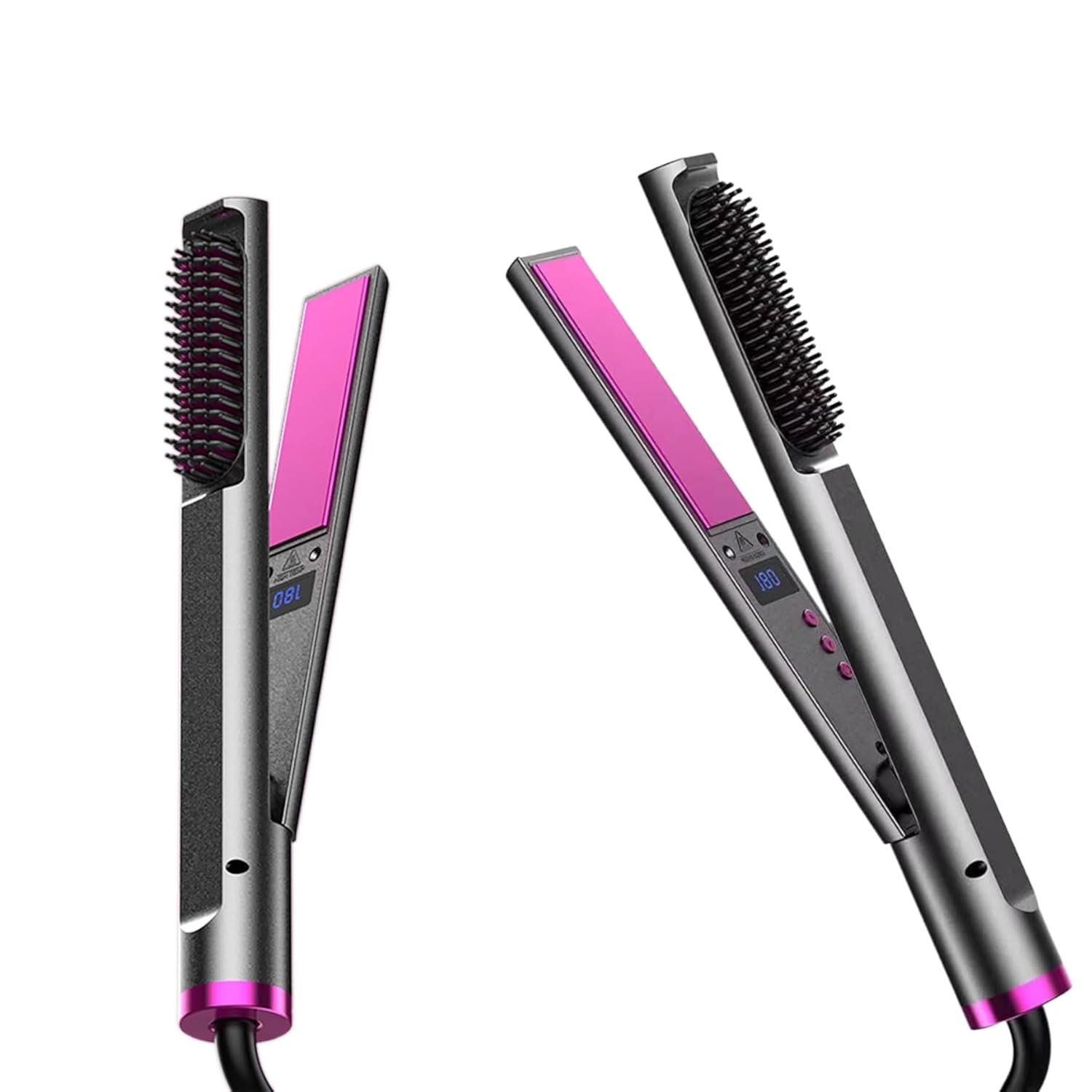 2-in-1 Hair Straightener & Styling Brush | Ceramic Hair Straightening Comb with LCD Display