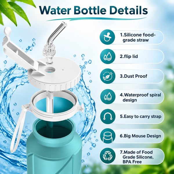 HUPLA Collapsible Silicone Water Bottle | Foldable & Reusable Drinking Bottle with Leak-Resistant Cap and Carrying Strap for Travel, Gym, Hiking & Outdoor Use – Sky Blue